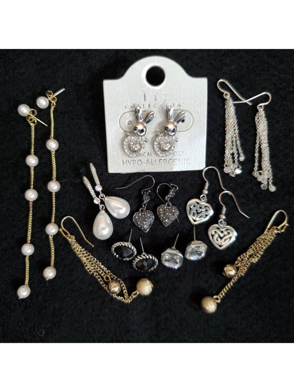 Earring Lot Gold Silver Tone Dangle Hearts Pierced 6pr